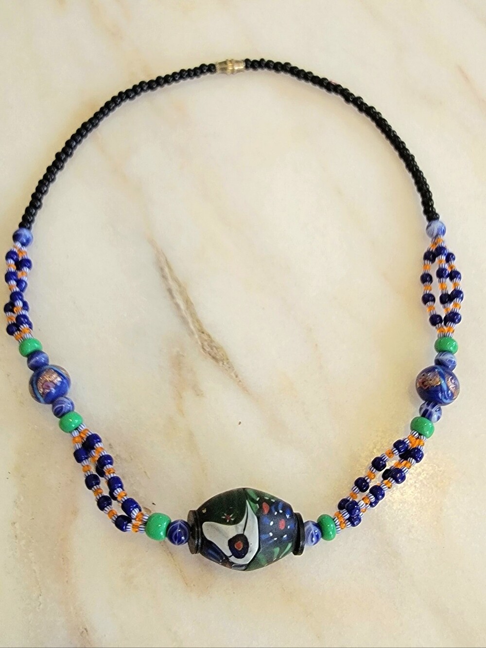 Vintage West African Mixed Trade Bead Necklace | Face Bead · Venetian Aventurina